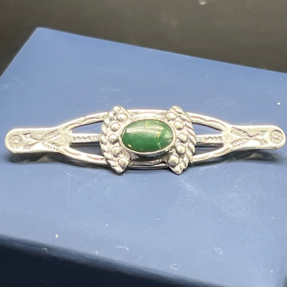 Vtg Navajo Fred Harvey Era Arrows Sterling Brooch/pin green turquoise Stamped‎